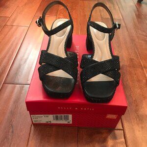 Kelly & Katie Liliena Platform Heel Sandal in Black Shimmer Sand